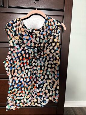 Sleeveless Ruffle Dot Print Top - Black Multicolor
